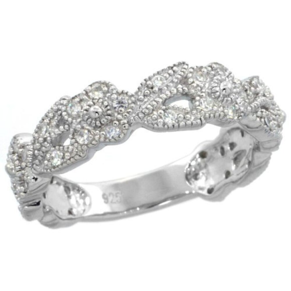 Sterling Silver Vintage Ring CZ Wedding Band